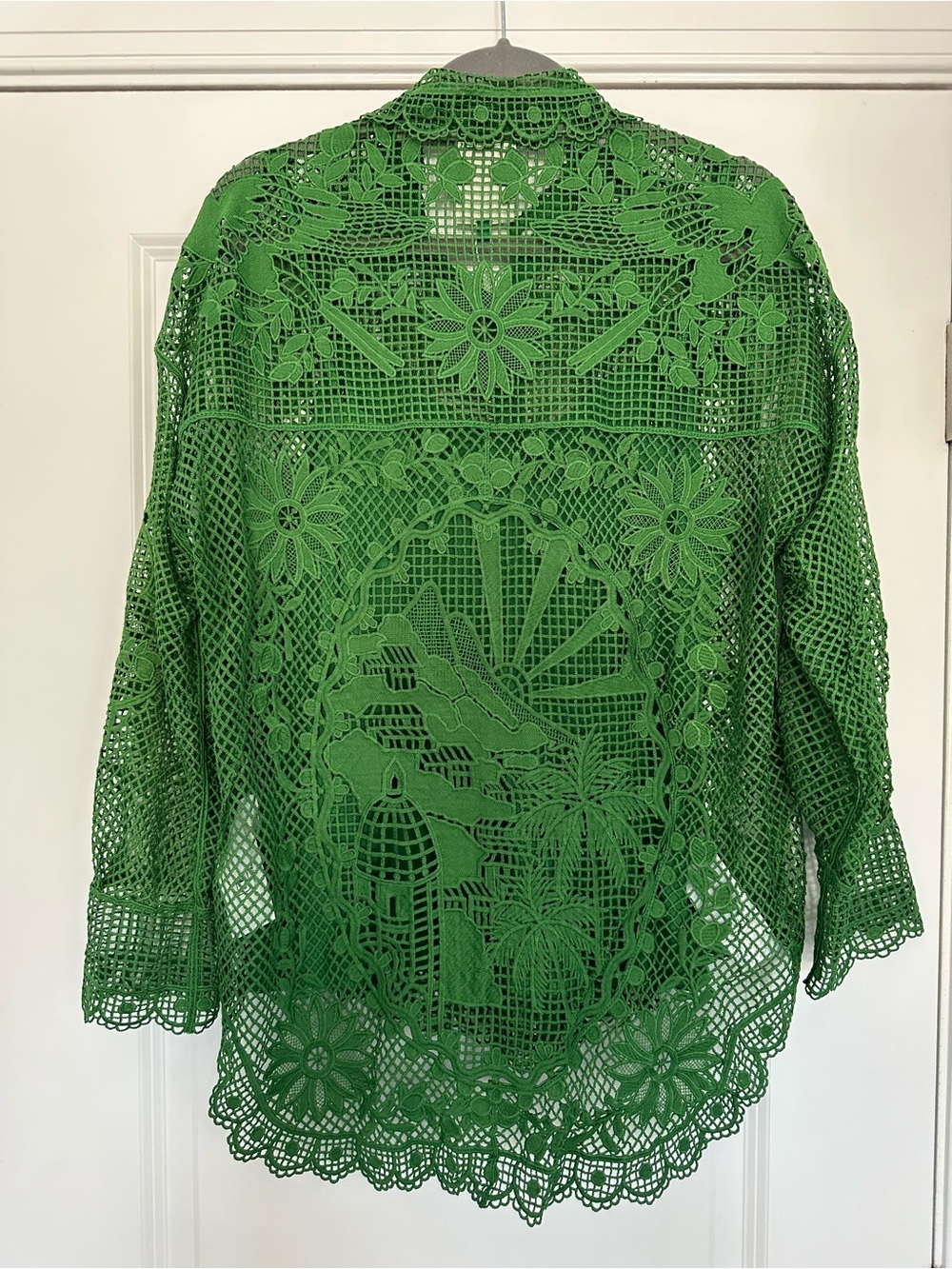 Farm Rio Emerald Guipure Green Landscape Lace Button-Down Shirt - Picture 3 of 5